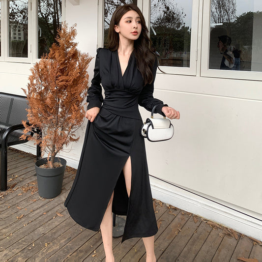 Elegant Lantern Sleeve Pleated Dress – Feminine Minimalist Style